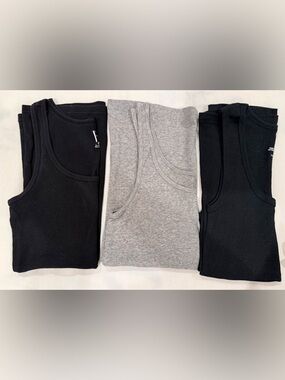 3-Pack Ribbed Tank Tops - Black & Heather Gray